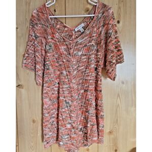 Dressbarn XL Knit Short Sleeve Top Coral Multicolor Acrylic Women's Blouse